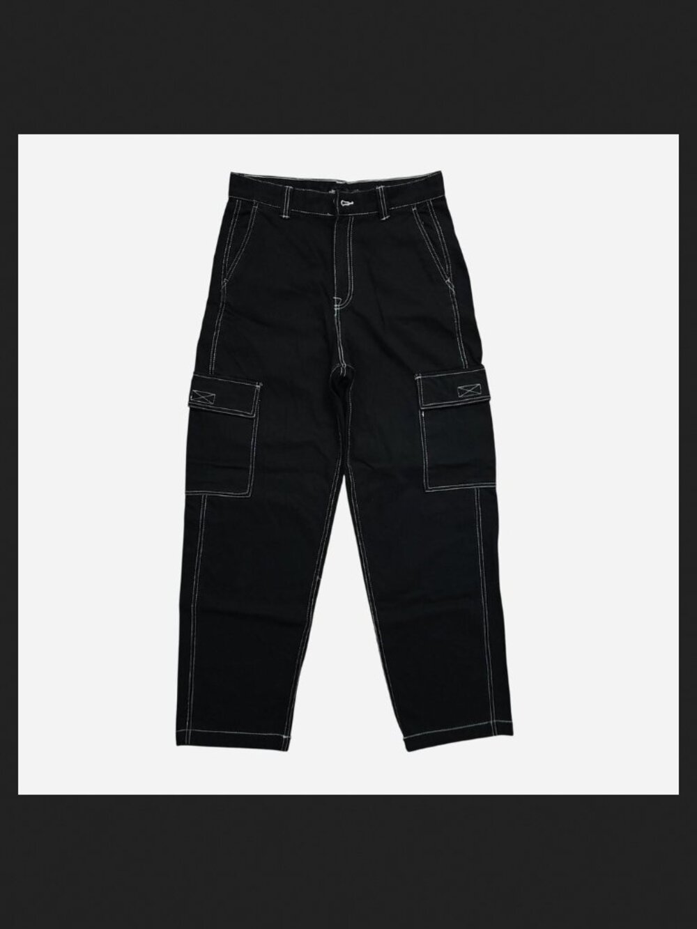Bershka black cargo pants with white contrast stitching